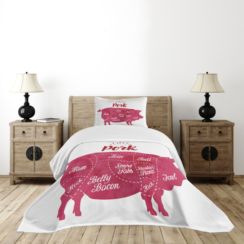 Cutting Pig Meat Diagram Bedspread Set