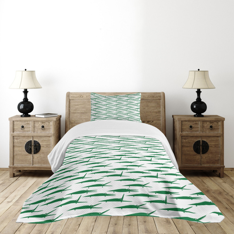 Funny Green Alligator Bedspread Set