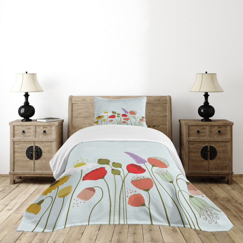 Daisy and Peony Pattern Bedspread Set