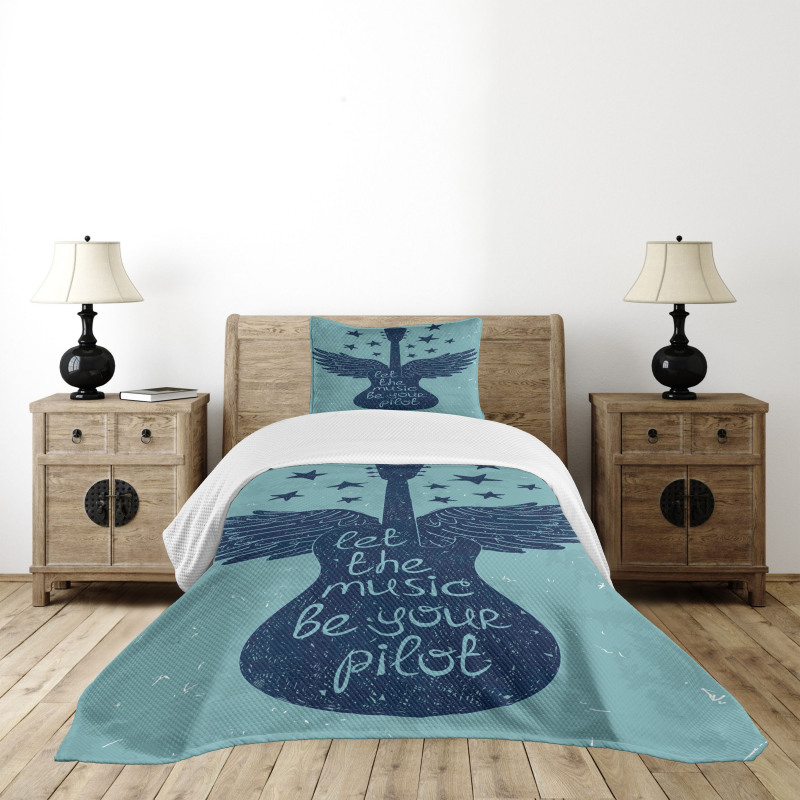 Guitar Wings Stars Words Bedspread Set