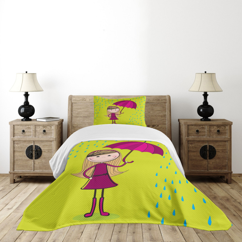 Little Girl Under Raindrop Bedspread Set