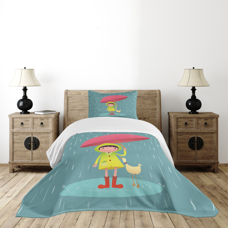 Girl with Duck Friend Bedspread Set