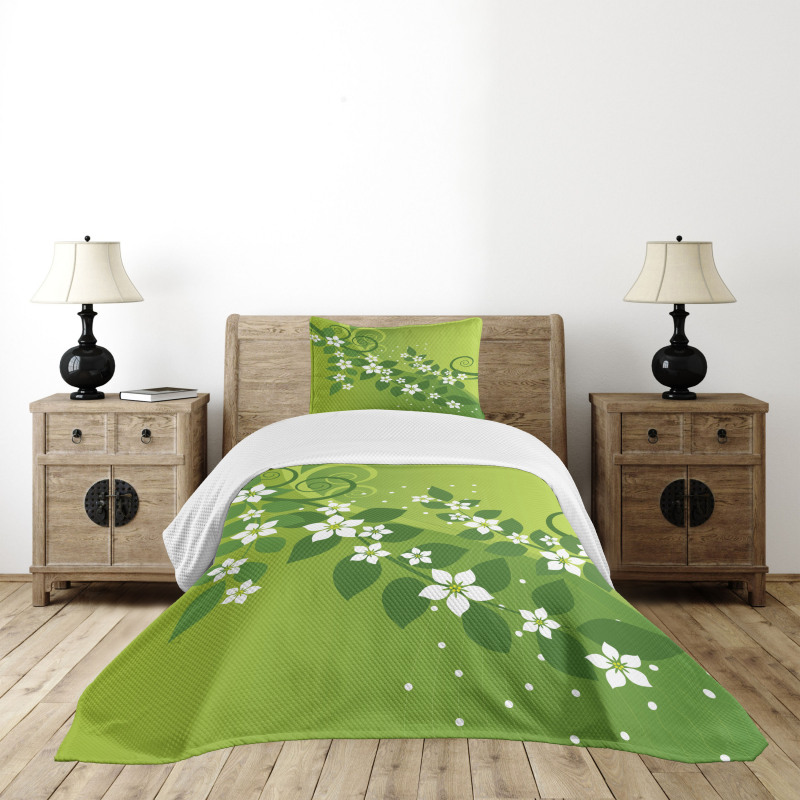 Graphic Curvy Leaves Bedspread Set
