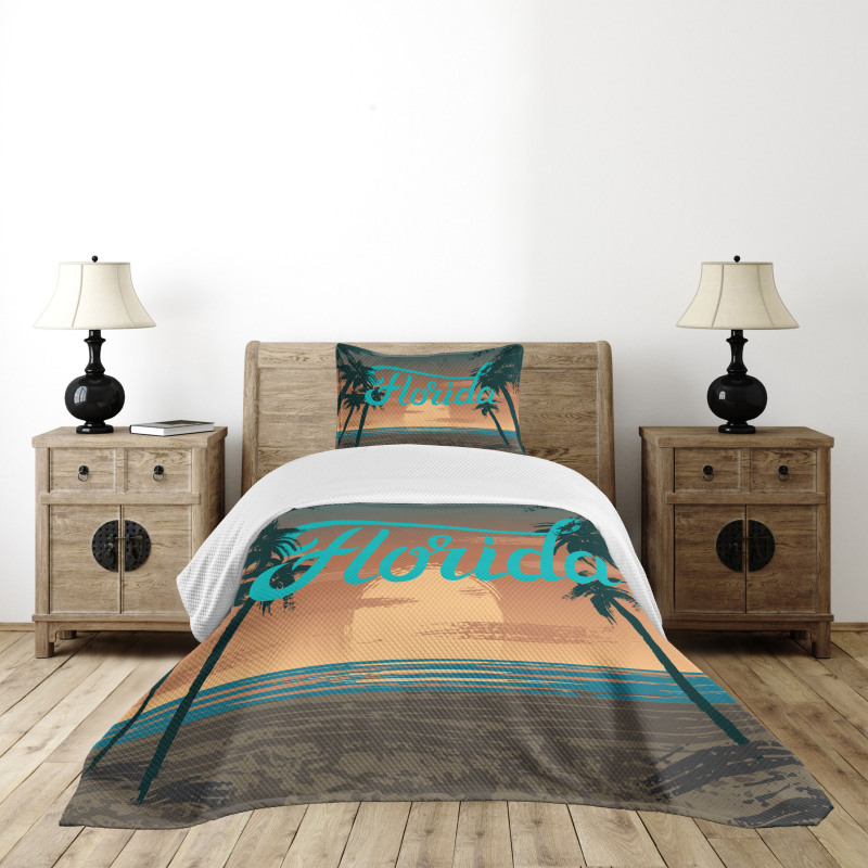 Grunge Sunset Coastline Bedspread Set