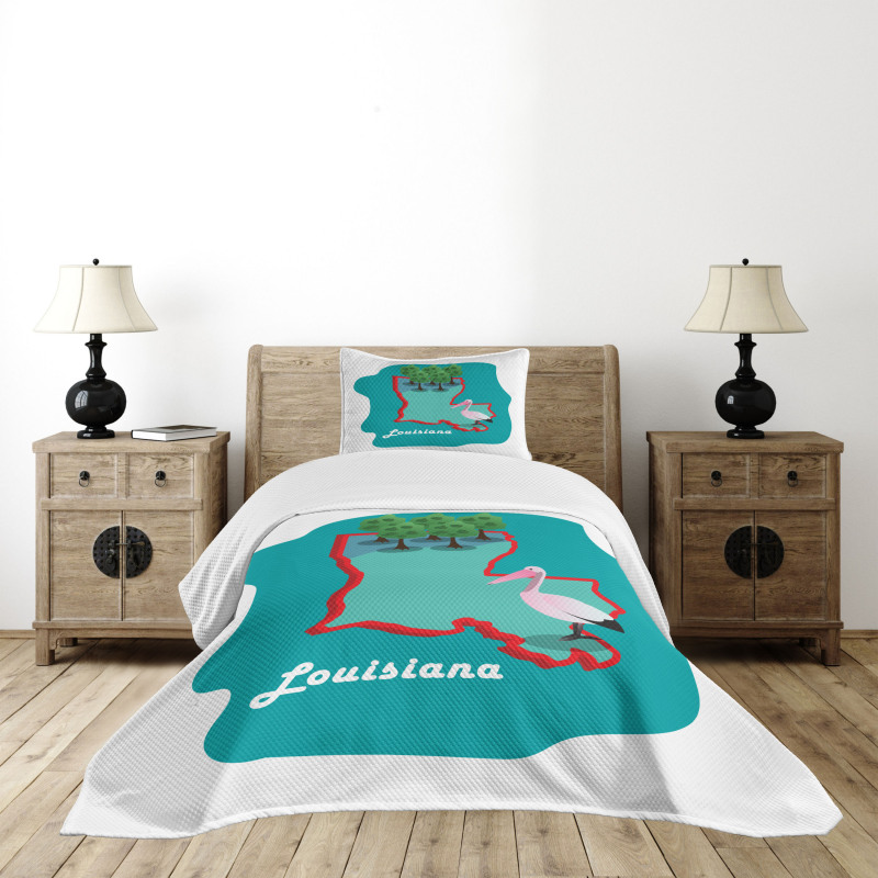 State Map with Bird Bedspread Set