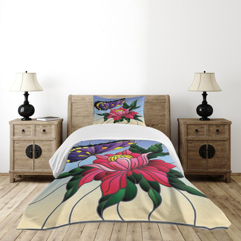 Stained Glass Butterfly Bedspread Set