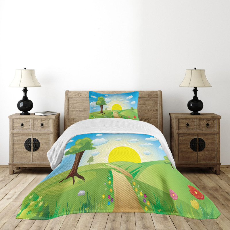 Hills Sunrise Landscape Bedspread Set