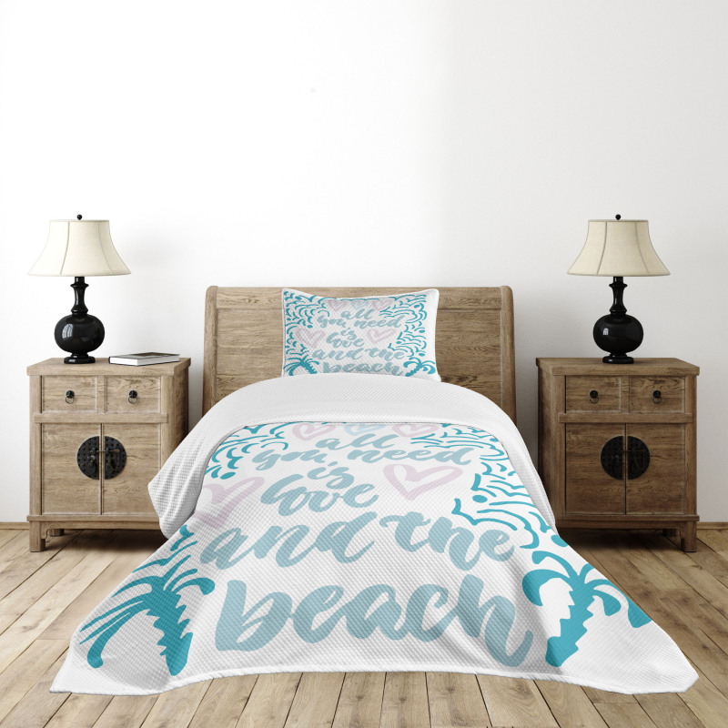 Wavy Lines Nautical Love Bedspread Set