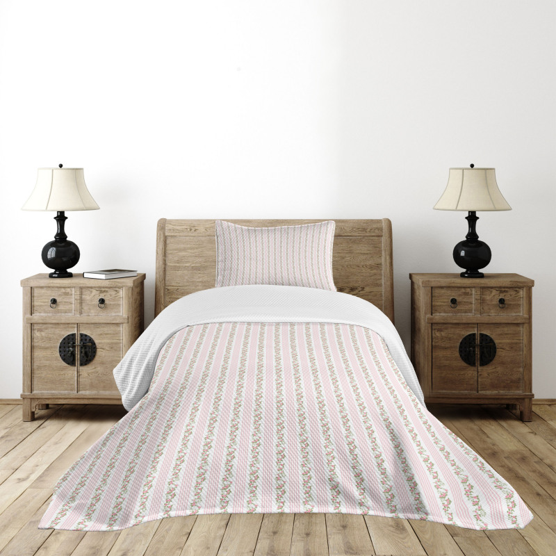 Pastel Flora and Stripes Bedspread Set