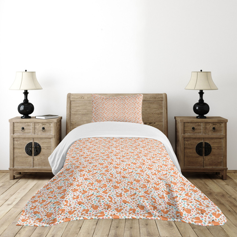 Squirrels Colorful Flowers Bedspread Set