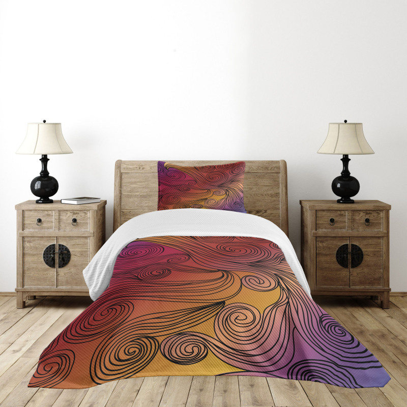 Doodle Waves with Stripes Bedspread Set