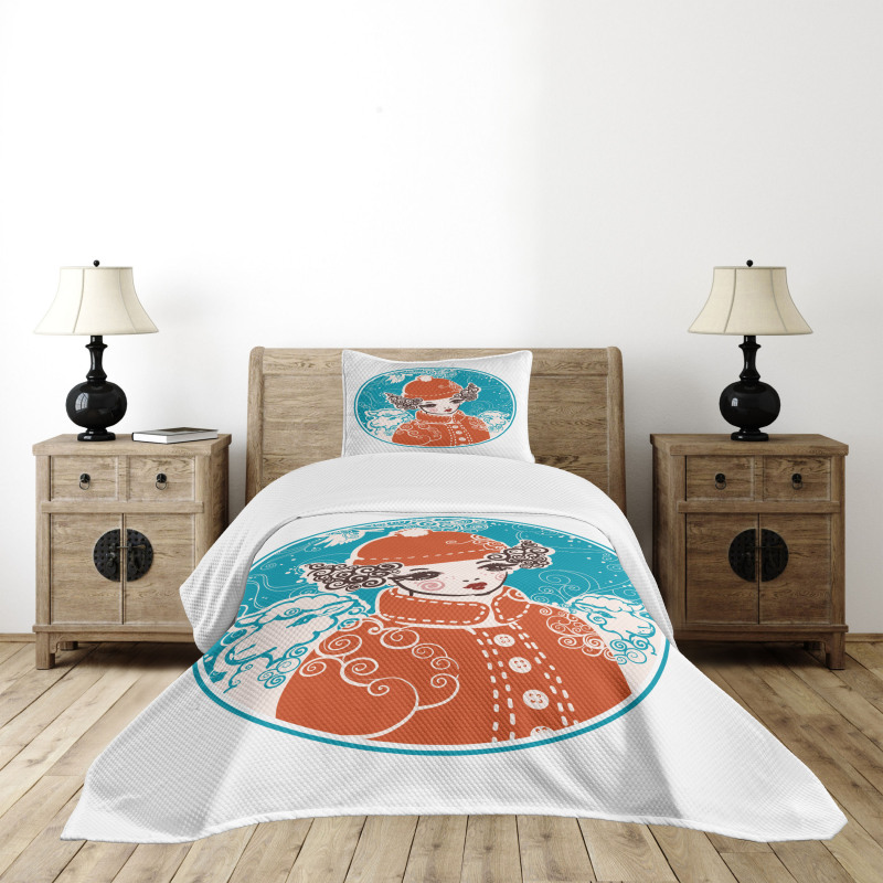 Little Girl in Winter Sheep Bedspread Set