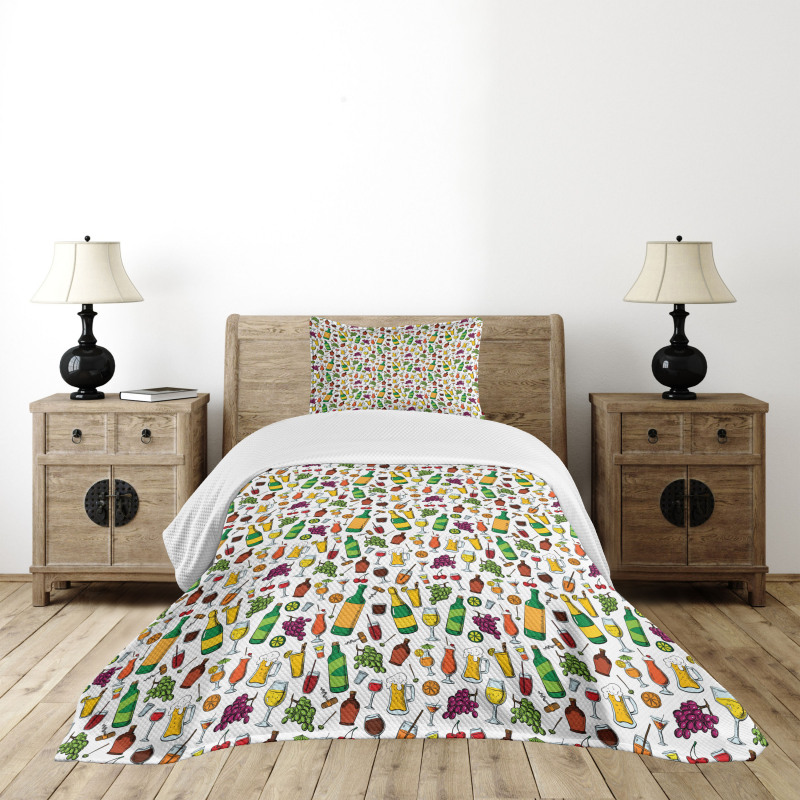 Doodle Party Beverages Bedspread Set