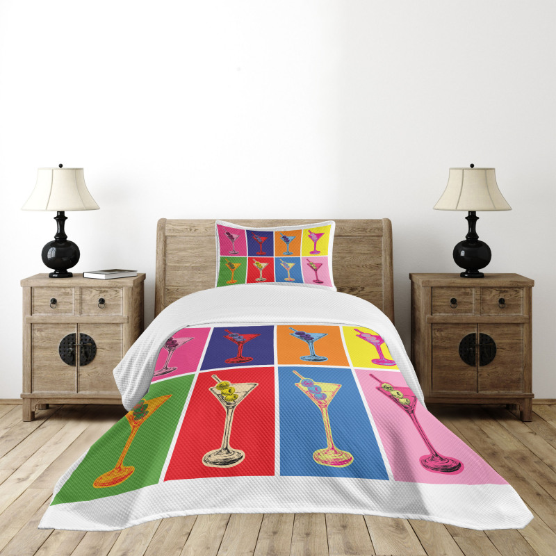 Colorful Martini Glass Bedspread Set