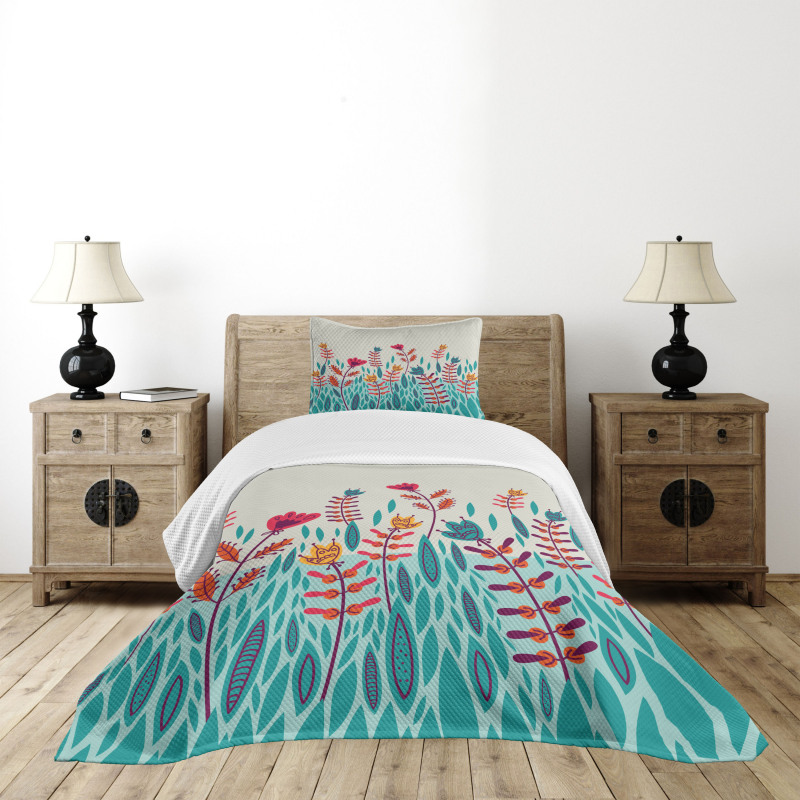 Doodle Poppy Flowers Bedspread Set