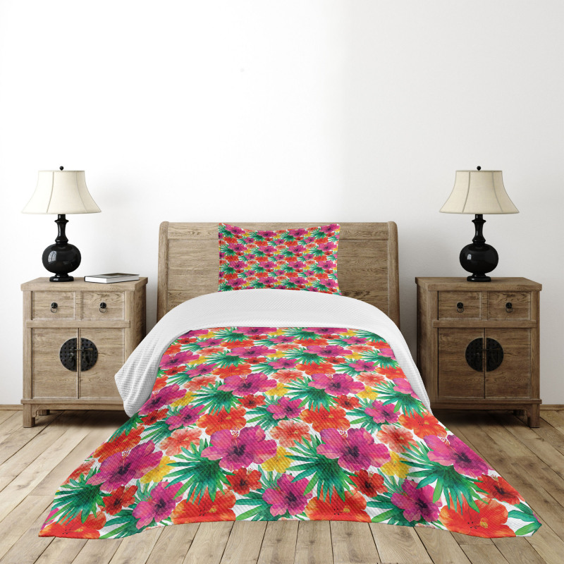 Watercolor Hibiscus Bedspread Set