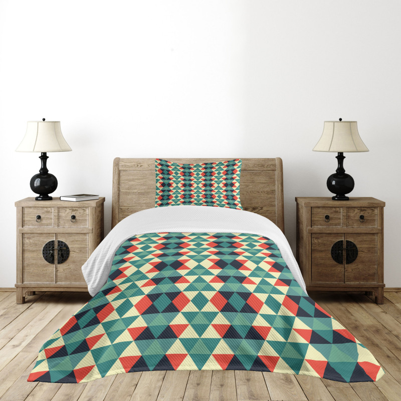 Colorful Grid Retro Style Bedspread Set