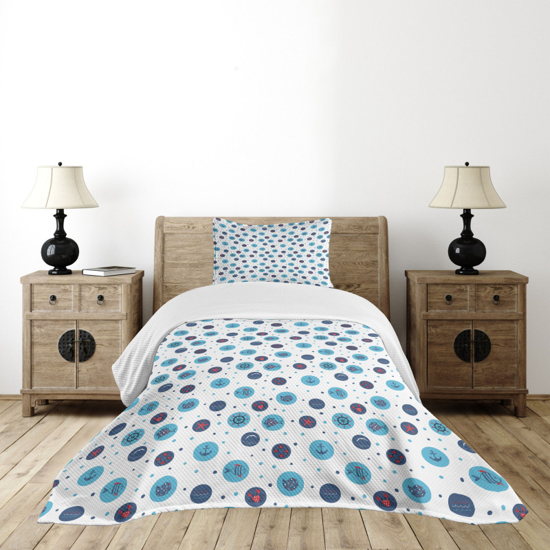 Fishes Anchor Waves Sea Bedspread Set