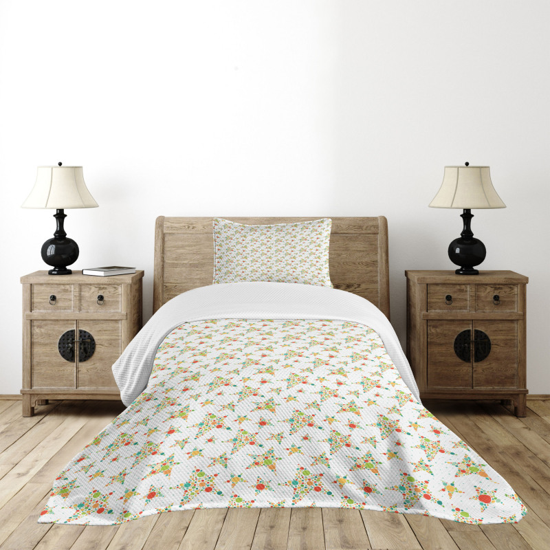 Colorful Dotted Star Shapes Bedspread Set