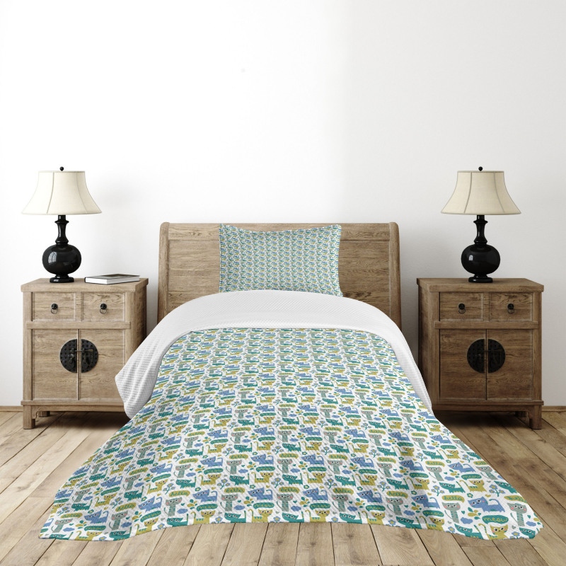Kittens Saying Hello and Meow Bedspread Set