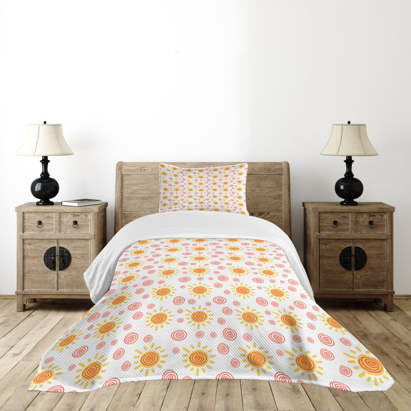 Hand-drawn Cartoon Sun Motifs Bedspread Set