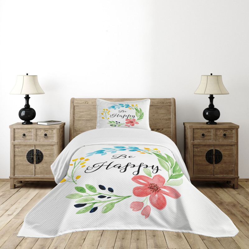 Watercolor Floral Wreath Bedspread Set