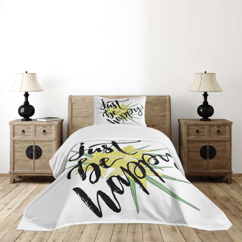 Yellow Blossoms Leaves Bedspread Set