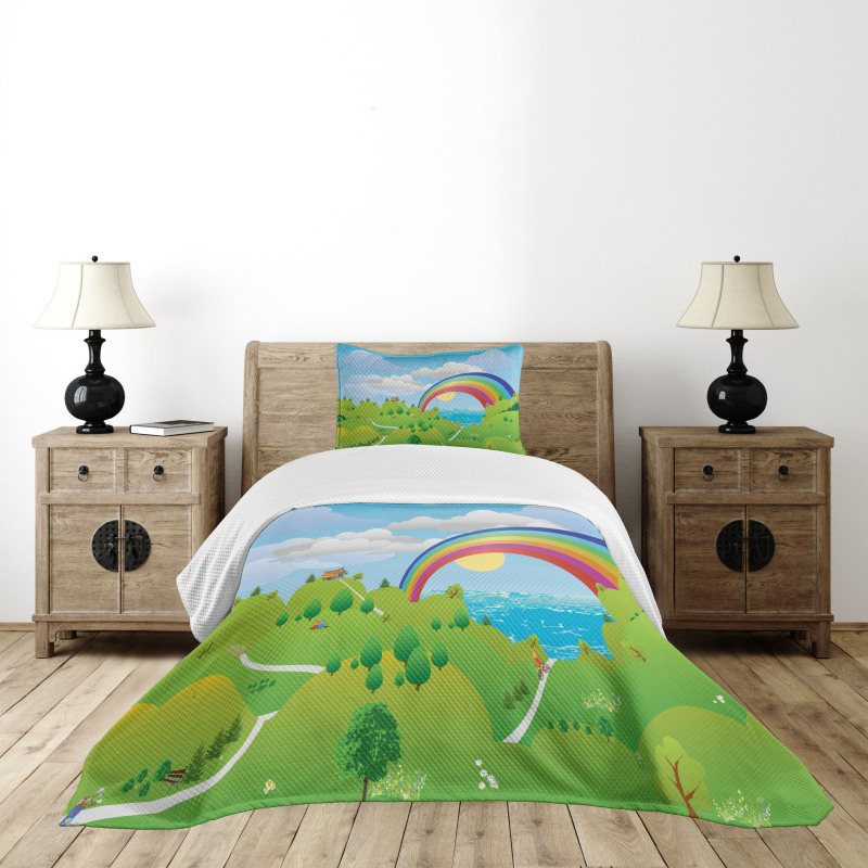 Landscape with Rainbow Clouds Bedspread Set