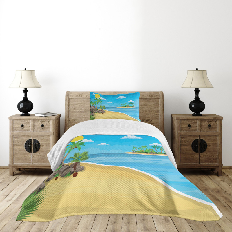 Palms Rocks Sand Sun Bedspread Set