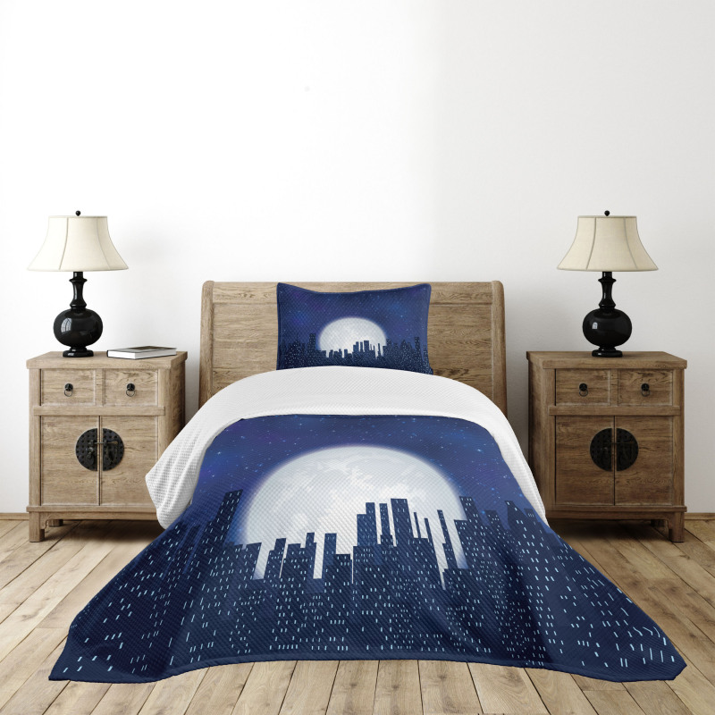 Moon Stars and City Bedspread Set