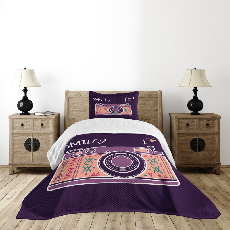 Vintage Old Camera Design Bedspread Set