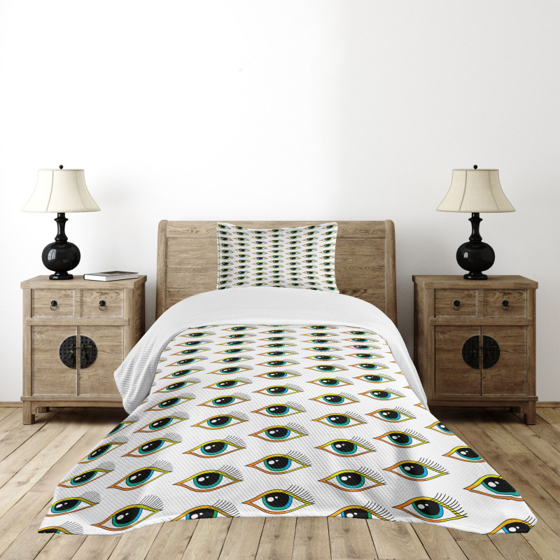 Pictogram Style Pattern Bedspread Set