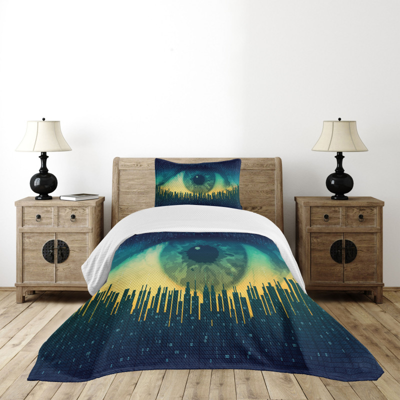 Surveillance Theme Motif Bedspread Set