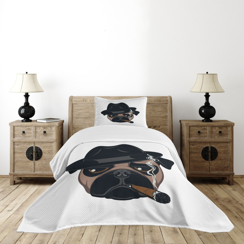 Cartoon Cool Pug Dog Portrait Bedspread Set
