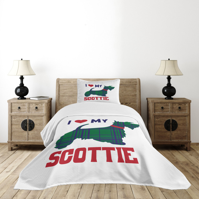 I Heart My Scottie Text Bedspread Set