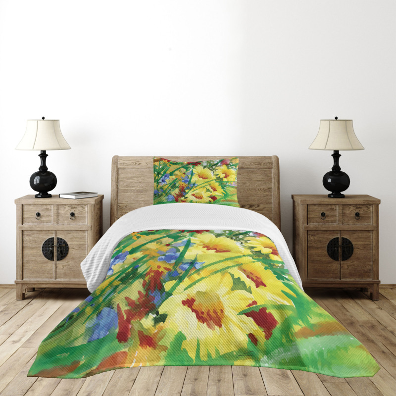 Watercolor Flower Field Bedspread Set