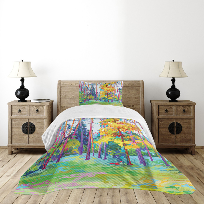 Spring Forest Painting Bedspread Set