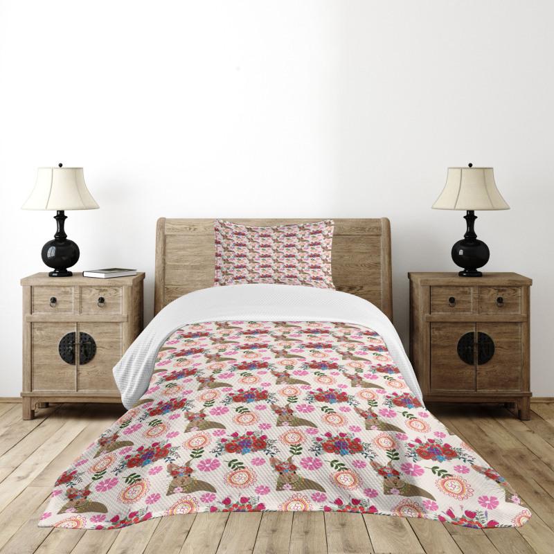 Bunny with Floral Headdress Bedspread Set