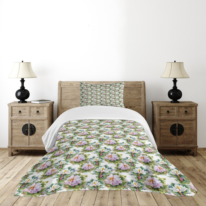 Aquarelle Art Swirly Leaves Bedspread Set