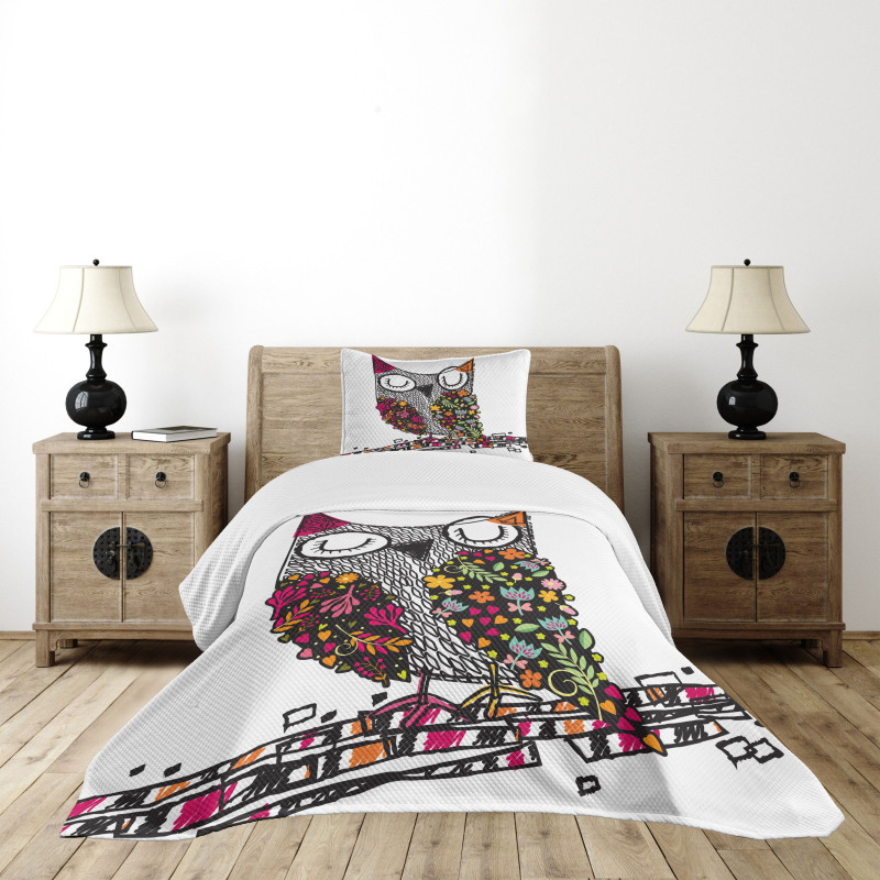 Childish Sketch Art of Bird Bedspread Set