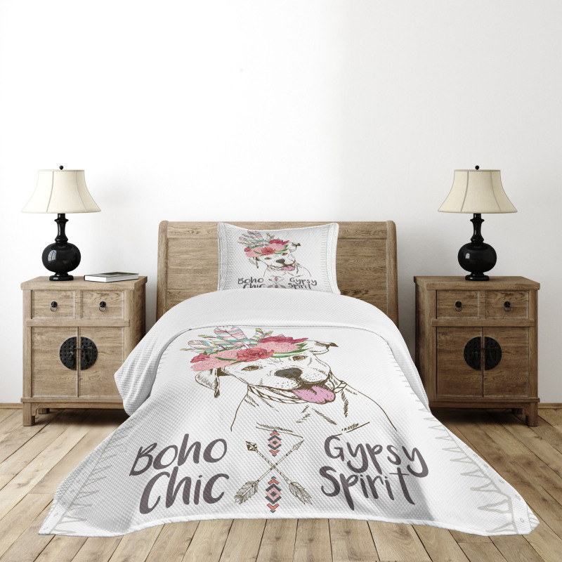 Dog in a Feather Headpiece Bedspread Set