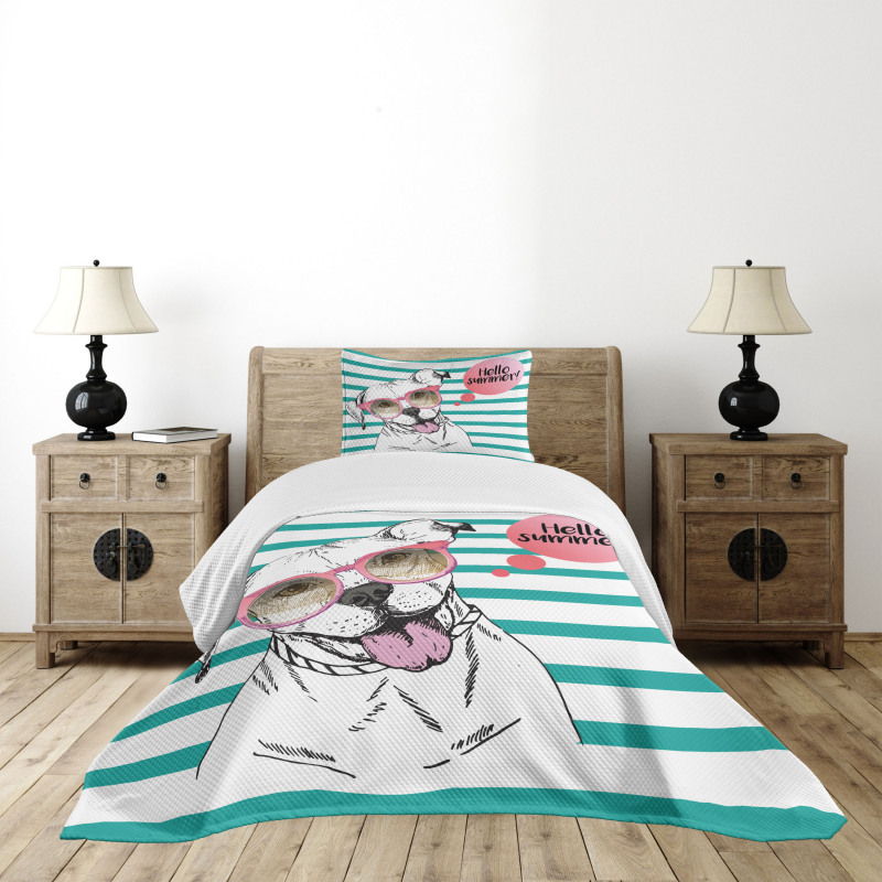 English Pitbull Sunglassess Bedspread Set