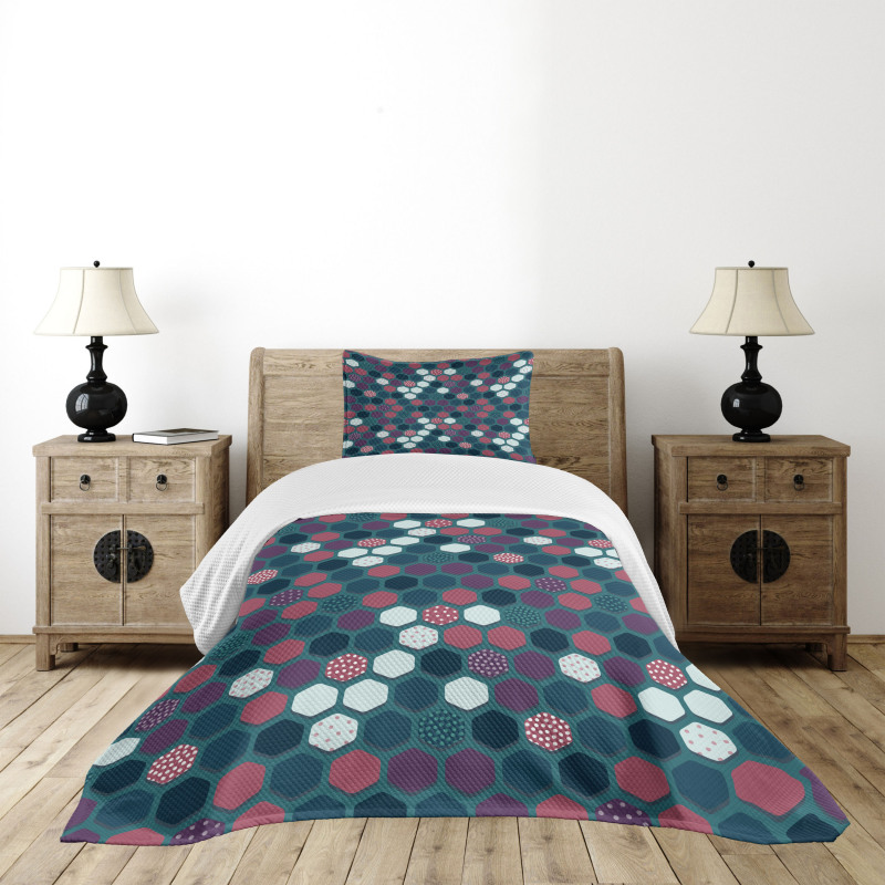 Vibrant Hexagon Shapes Bedspread Set