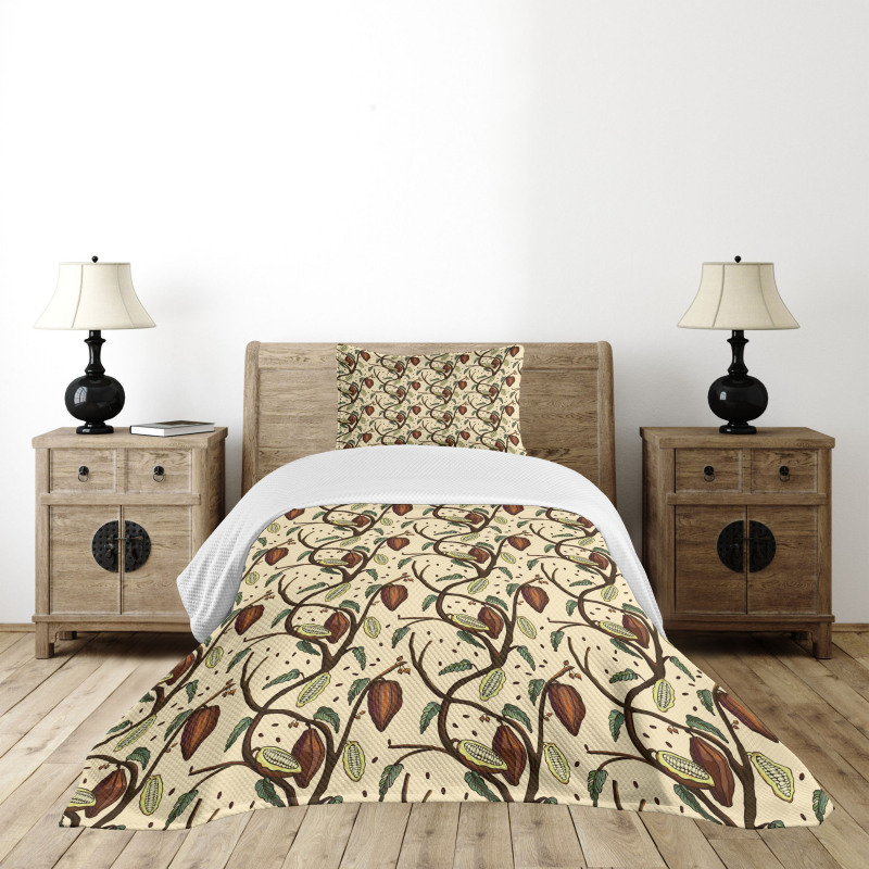 Fruits on Leafy Tree Branches Bedspread Set