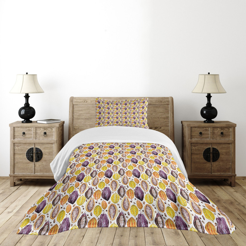 Watercolor Style Tropic Food Bedspread Set