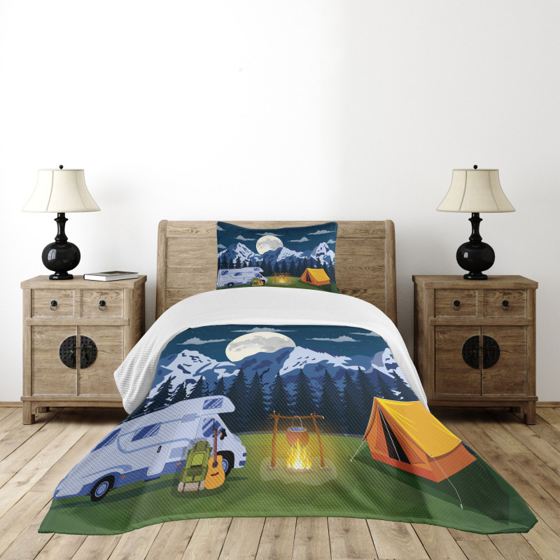 Camping in the Woods at Night Bedspread Set