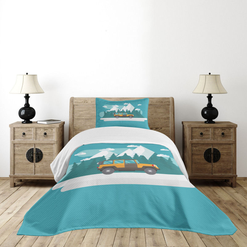 Journey in Snowy Winter Season Bedspread Set