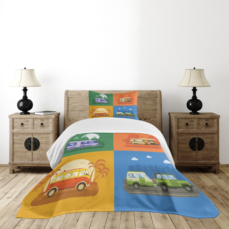 Touristic Camp Areas Colorful Bedspread Set