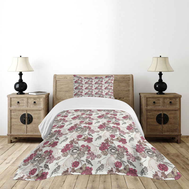 Flower Bouquet Pansy Rose Bedspread Set