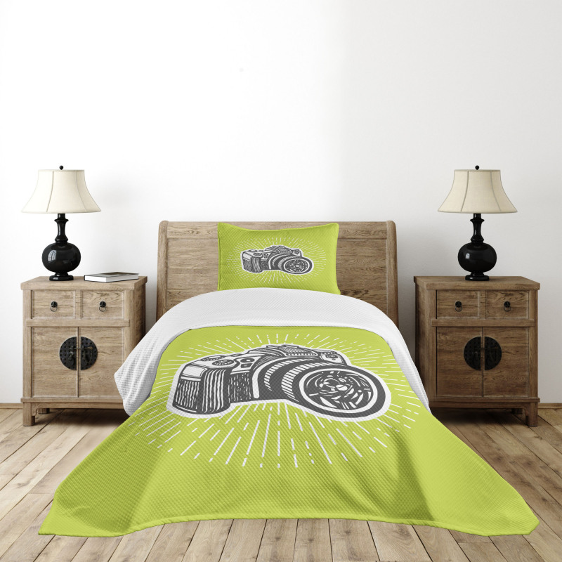 Sketch Style Camera Design Bedspread Set